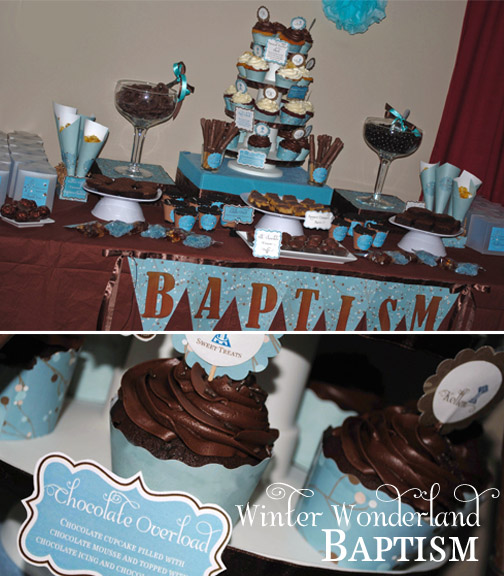  Table Tags baby boy dessert table baptism buffet table blue and brown 